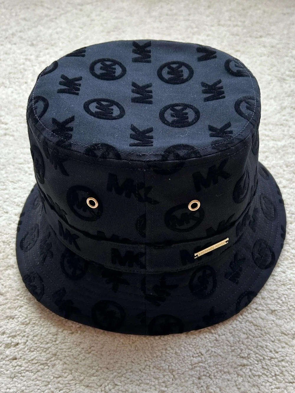 Michael Kors Logo Embossed Stretch Cotton Bucket Hat in Black NWT